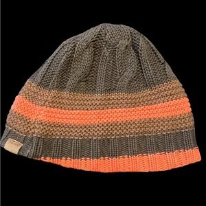 Fossil Unisex Beanie Hat Knit  Brown Orange Reversible  One Sz
